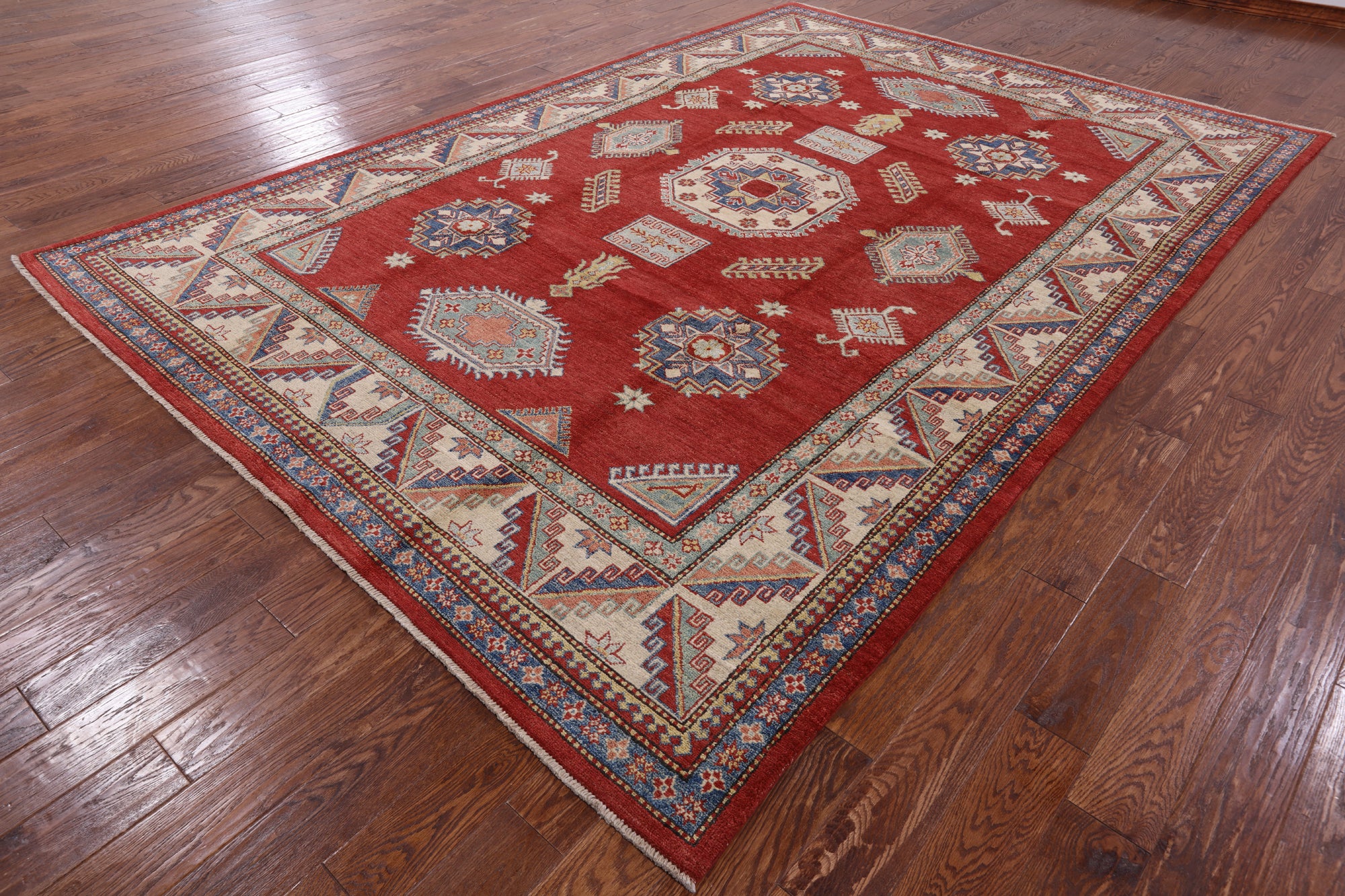 Red Kazak Hand Knotted Wool Rug - 8' 4" X 12' 0" - Golden Nile