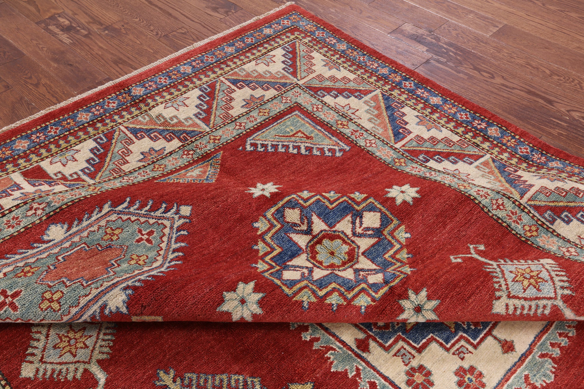 Red Kazak Hand Knotted Wool Rug - 8' 4" X 12' 0" - Golden Nile