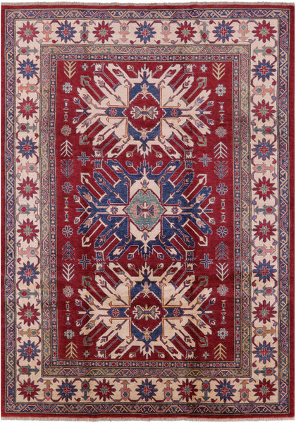 Red Kazak Handmade Rug - 7' 7" X 10' 8" - Golden Nile