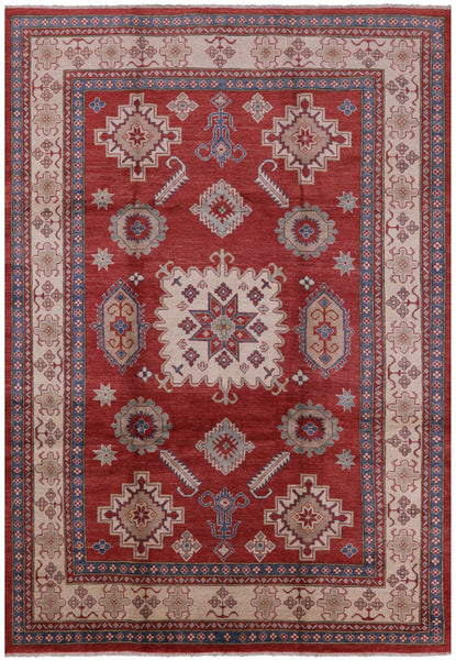 Red Kazak Handmade Wool Rug - 7' 10" X 11' 3" - Golden Nile