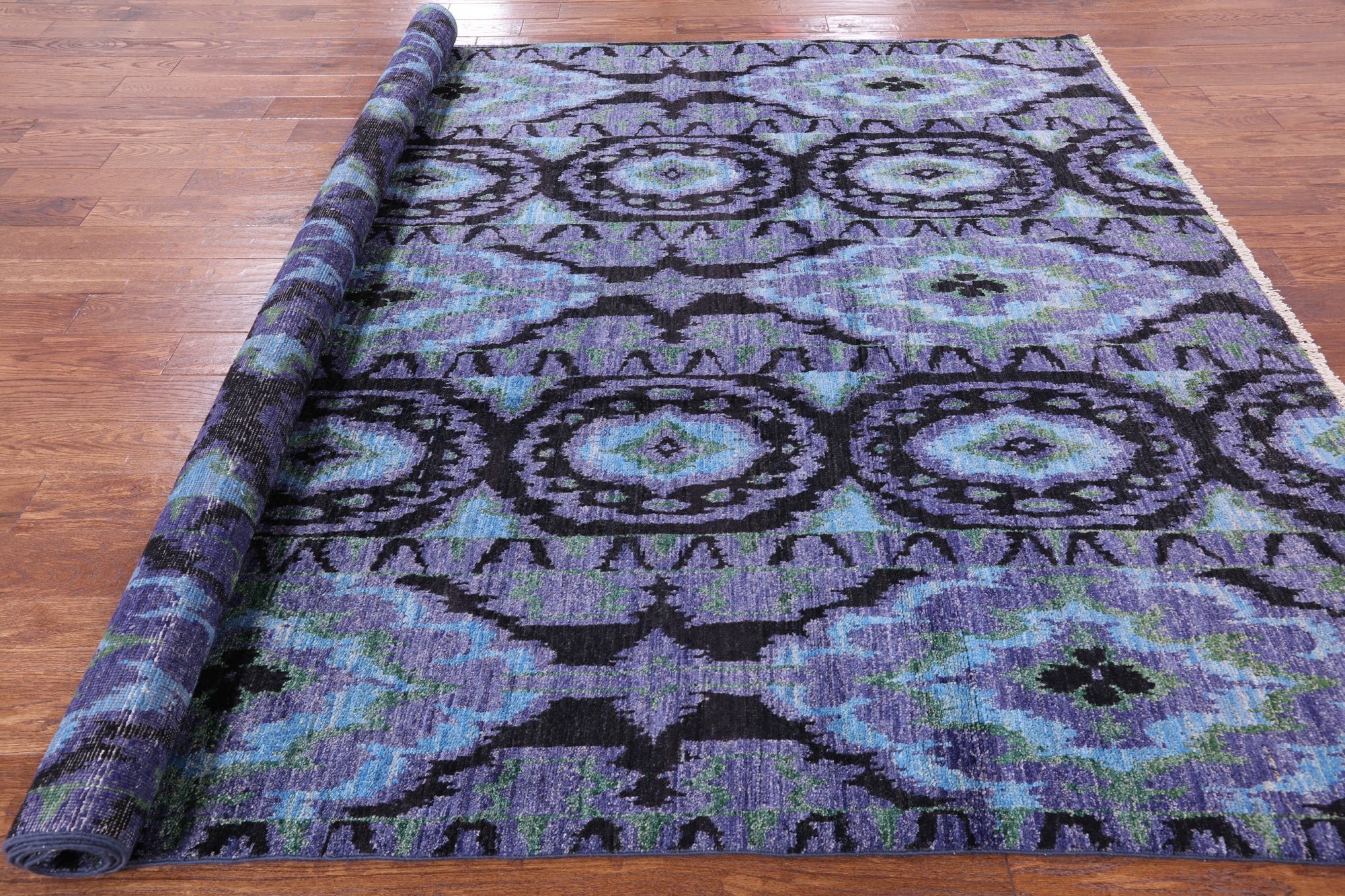 Ikat Hand Knotted Wool Rug - 7' 10" X 10' 4" - Golden Nile