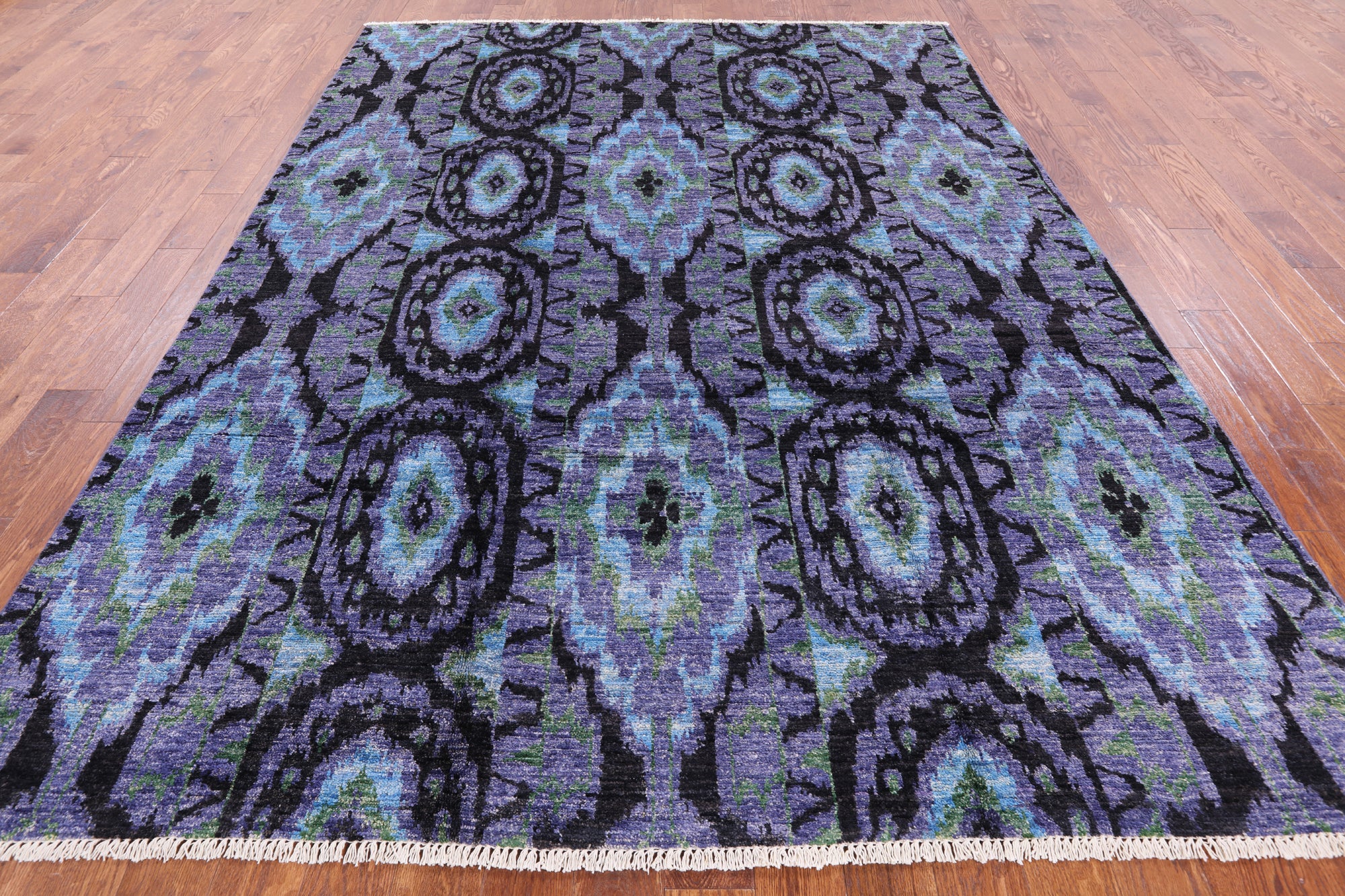 Ikat Hand Knotted Wool Rug - 7' 10" X 10' 4" - Golden Nile