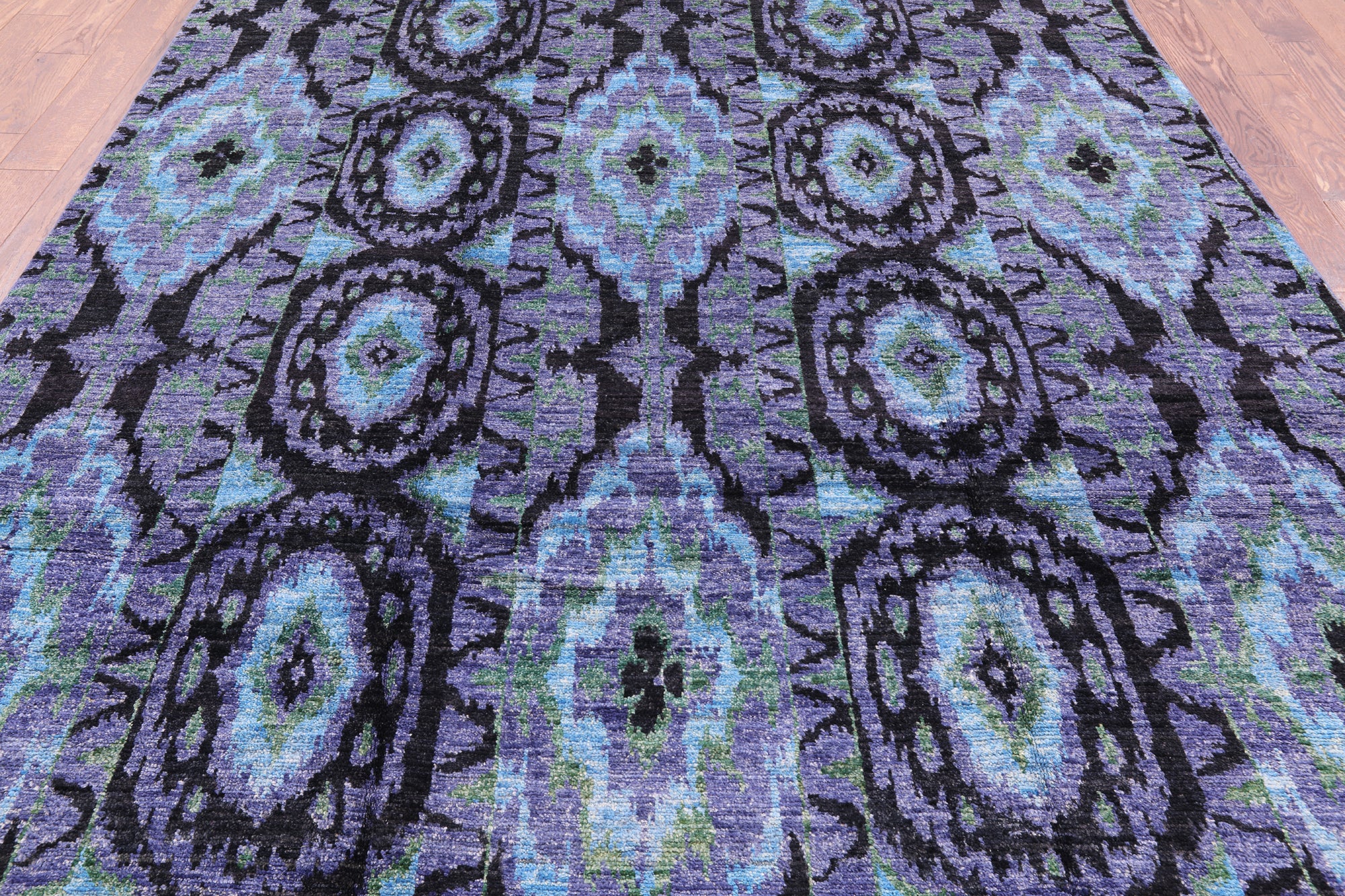 Ikat Hand Knotted Wool Rug - 7' 10" X 10' 4" - Golden Nile