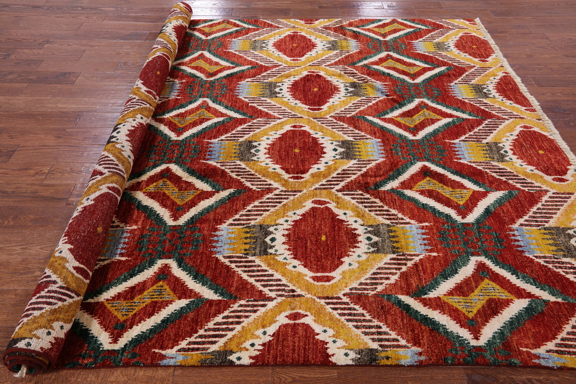 Ikat Handmade Wool Rug - 7' 10" X 9' 10" - Golden Nile