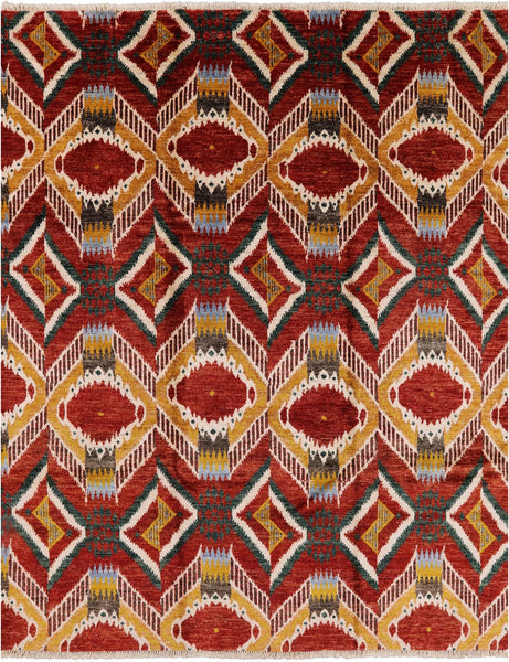 Ikat Handmade Wool Rug - 7' 10" X 9' 10" - Golden Nile