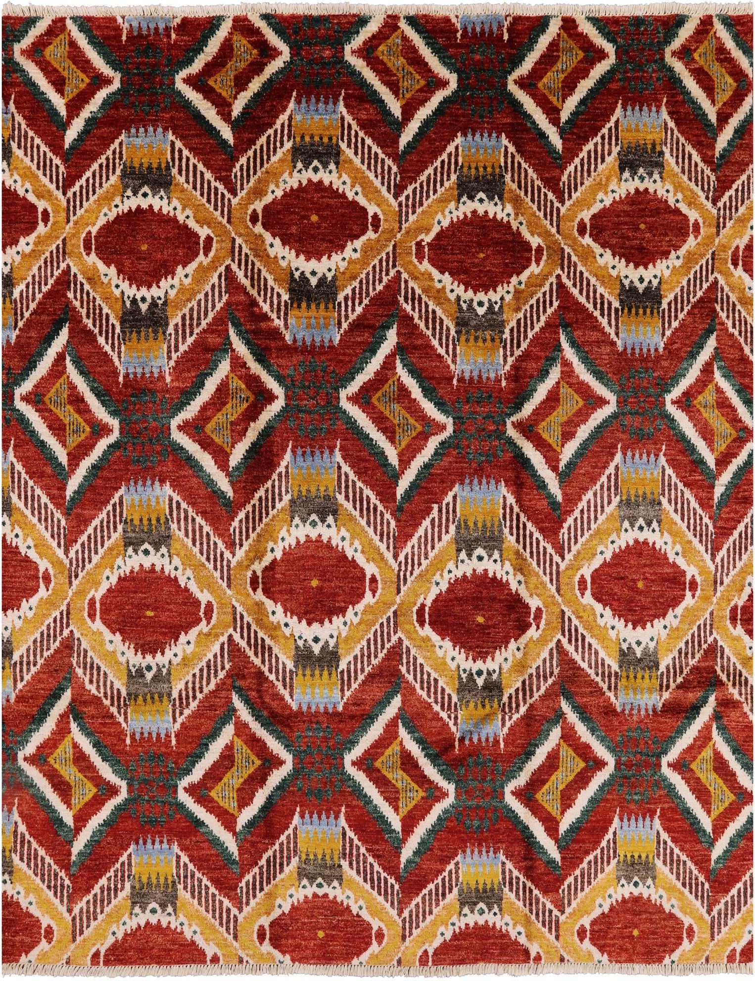 Ikat Handmade Wool Rug - 7' 10" X 9' 10" - Golden Nile