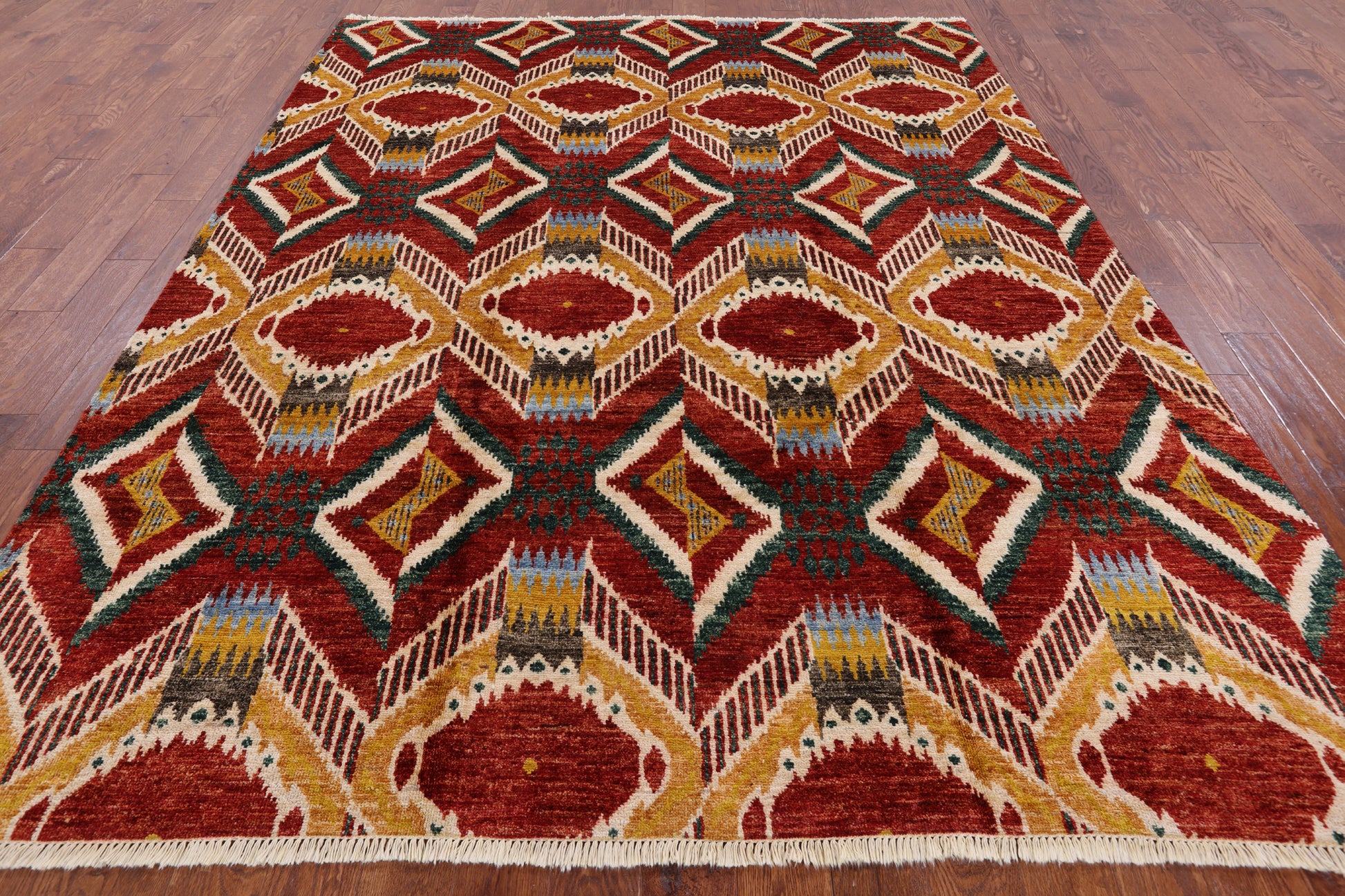 Ikat Handmade Wool Rug - 7' 10" X 9' 10" - Golden Nile