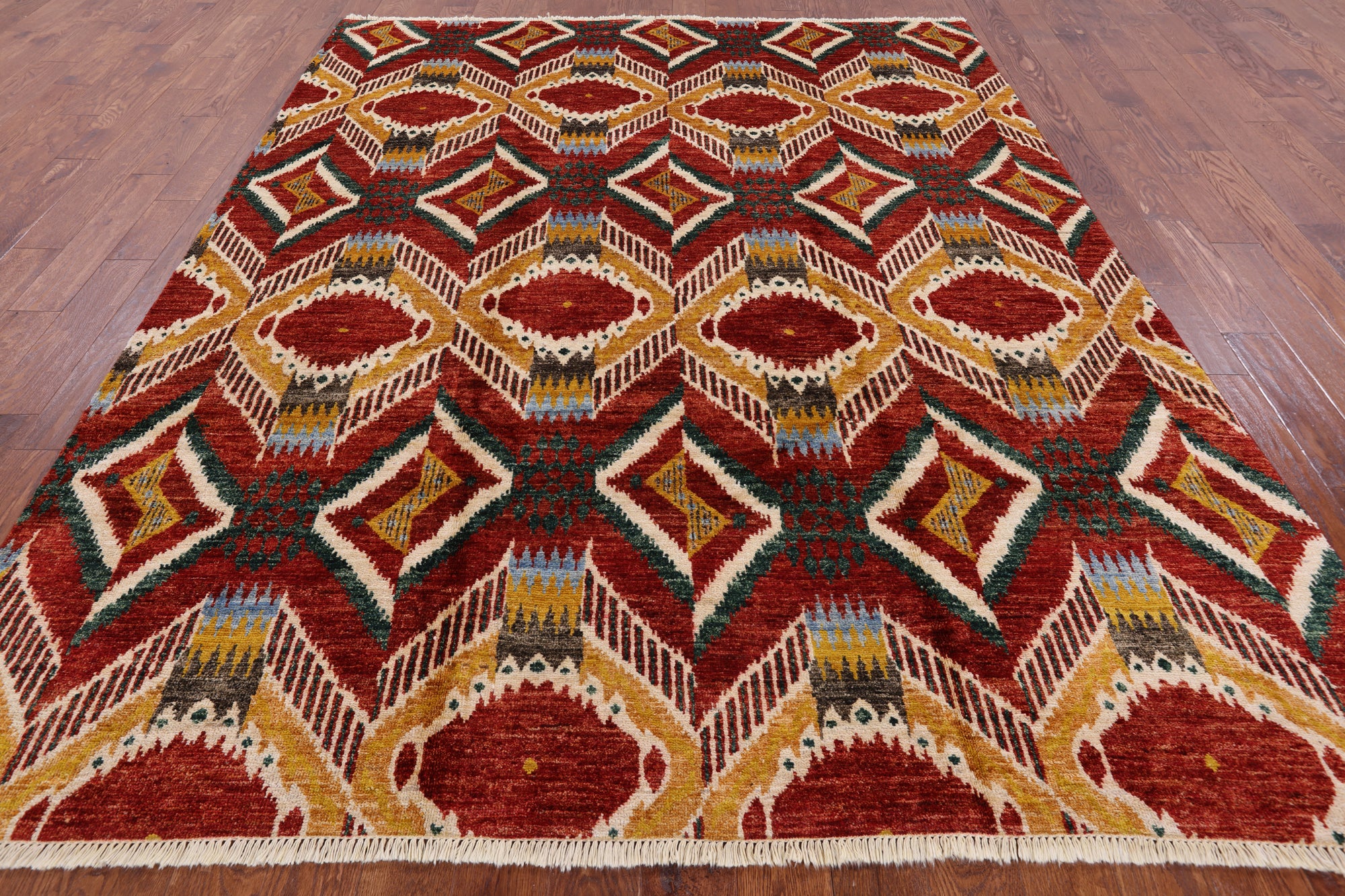 Ikat Handmade Wool Rug - 7' 10" X 9' 10" - Golden Nile