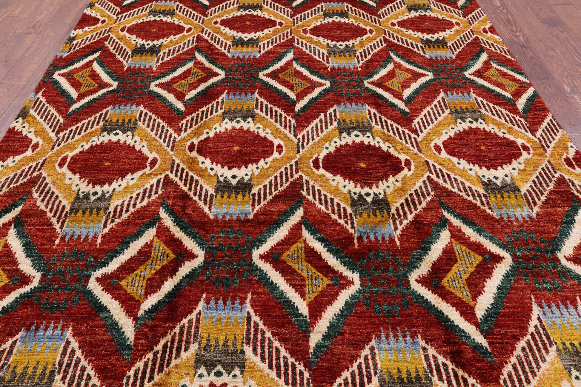 Ikat Handmade Wool Rug - 7' 10" X 9' 10" - Golden Nile