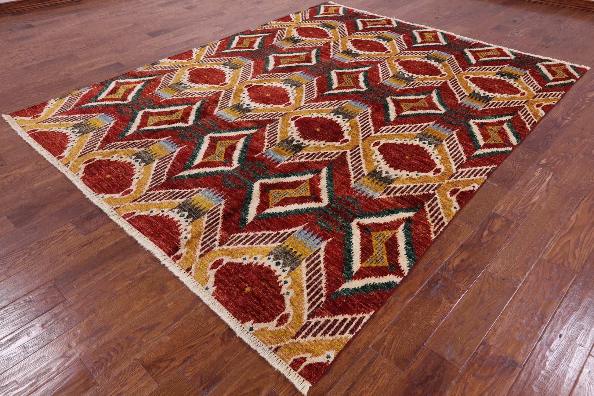 Ikat Handmade Wool Rug - 7' 10" X 9' 10" - Golden Nile