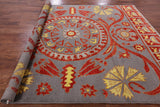 Grey Ikat Handmade Wool Area Rug - 7' 10" X 9' 10" - Golden Nile