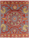 Grey Ikat Handmade Wool Area Rug - 7' 10" X 9' 10" - Golden Nile