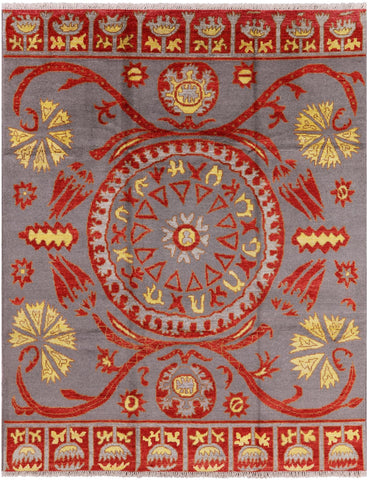 Grey Ikat Handmade Wool Area Rug - 7' 10