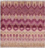 Square Ikat Hand Knotted Wool Area Rug - 4' 2" X 4' 2" - Golden Nile