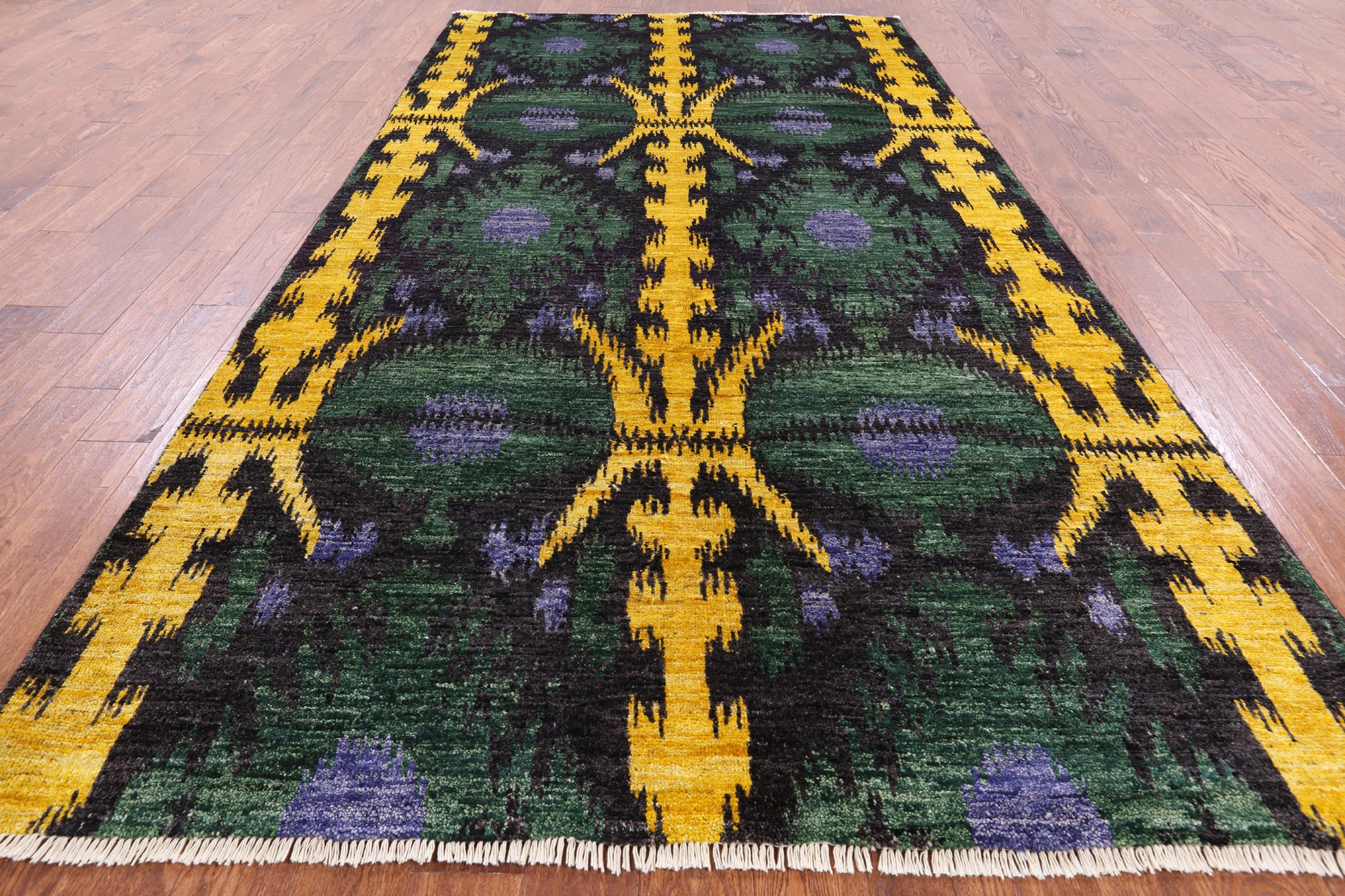 Ikat Hand Knotted Wool Rug - 6' 1" X 11' 8" - Golden Nile