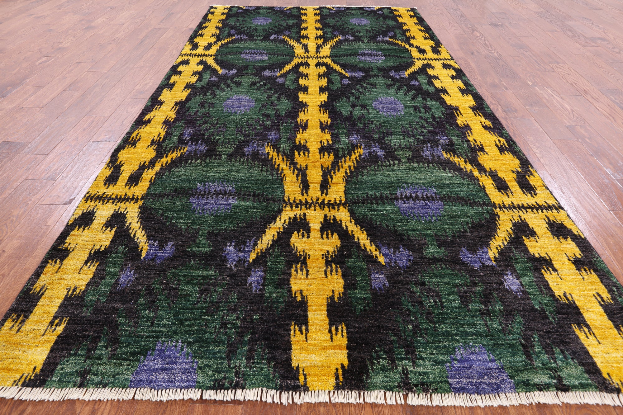 Ikat Hand Knotted Wool Rug - 6' 1" X 11' 8" - Golden Nile