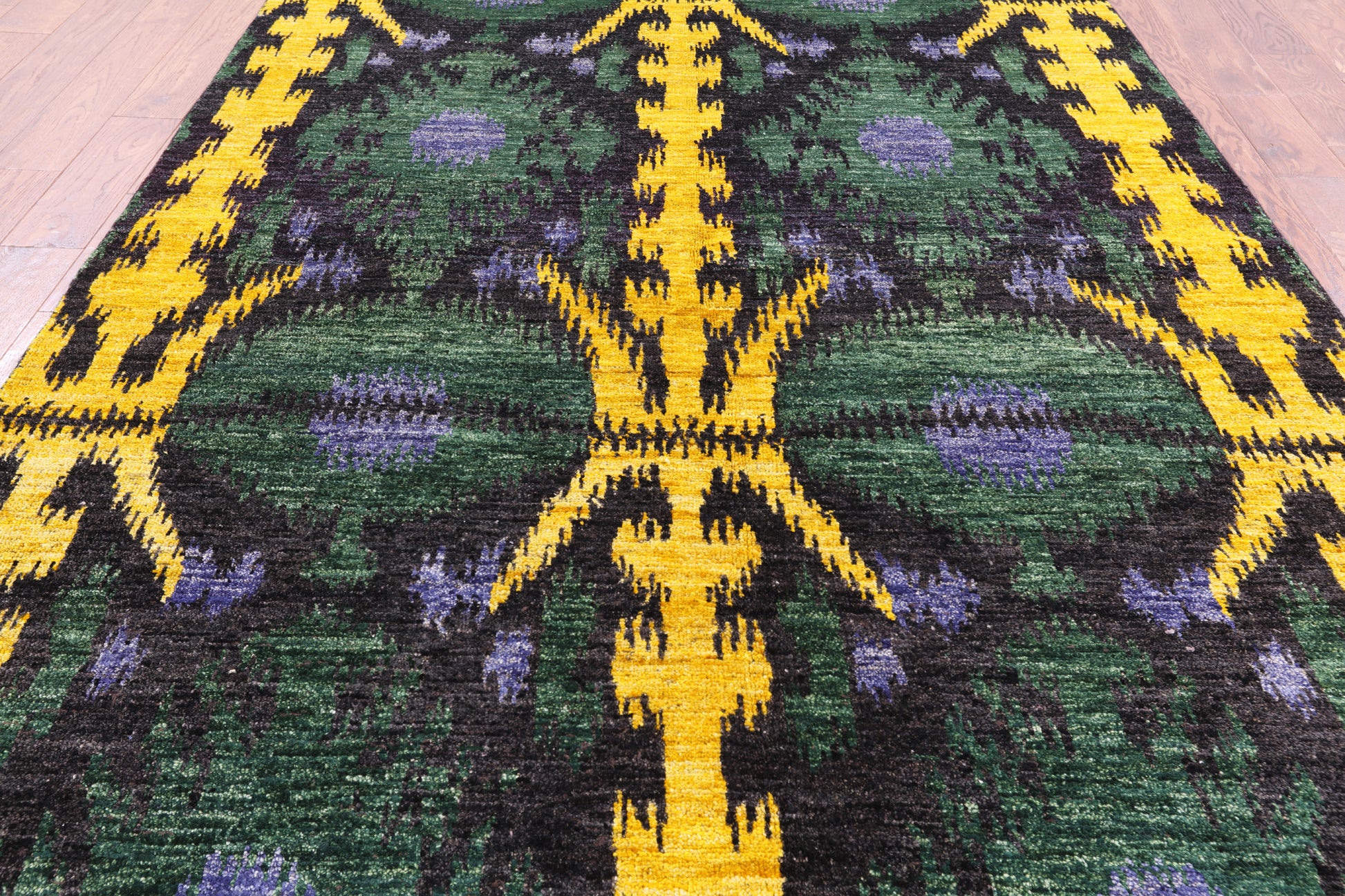 Ikat Hand Knotted Wool Rug - 6' 1" X 11' 8" - Golden Nile