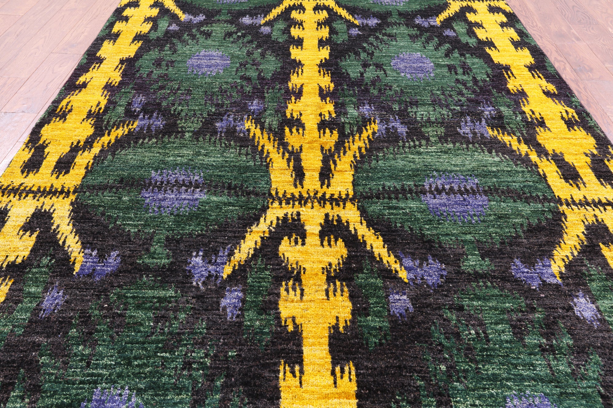 Ikat Hand Knotted Wool Rug - 6' 1" X 11' 8" - Golden Nile