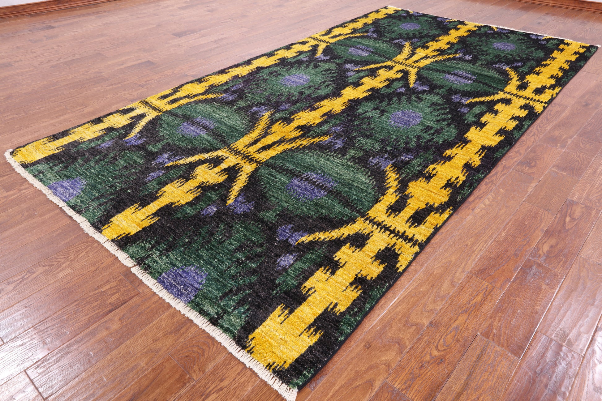 Ikat Hand Knotted Wool Rug - 6' 1" X 11' 8" - Golden Nile