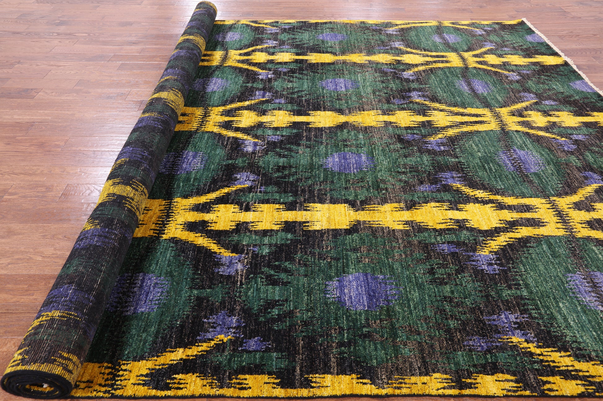 Ikat Hand Knotted Wool Area Rug - 10' 1" X 14' 8" - Golden Nile