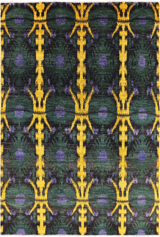 Ikat Hand Knotted Wool Area Rug - 10' 1