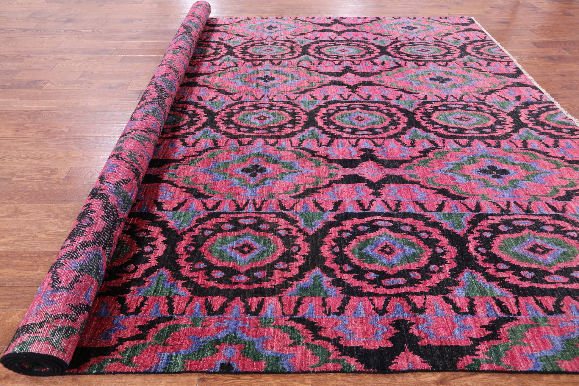 Pink Ikat Hand Knotted Wool Rug - 10' 0" X 13' 10" - Golden Nile