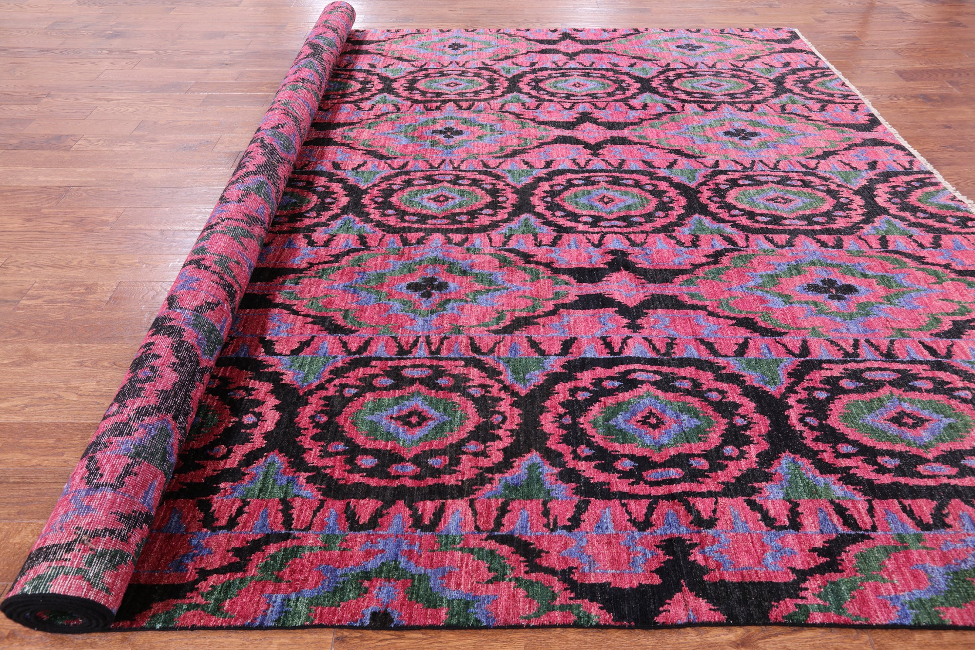 Pink Ikat Hand Knotted Wool Rug - 10' 0" X 13' 10" - Golden Nile