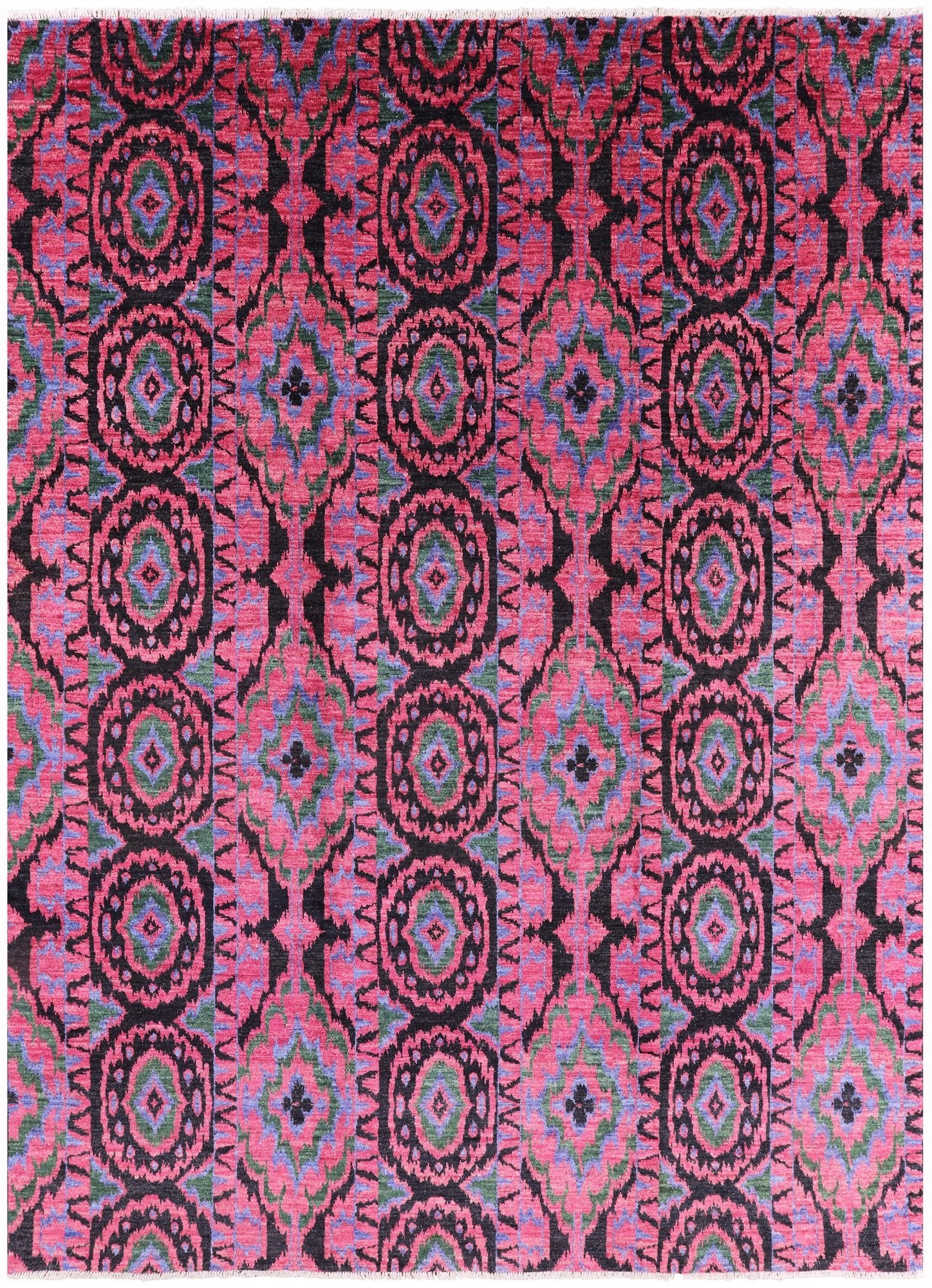 Pink Ikat Hand Knotted Wool Rug - 10' 0" X 13' 10" - Golden Nile