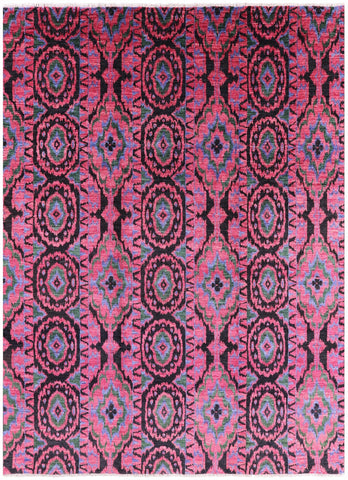 Pink Ikat Hand Knotted Wool Rug - 10' 0