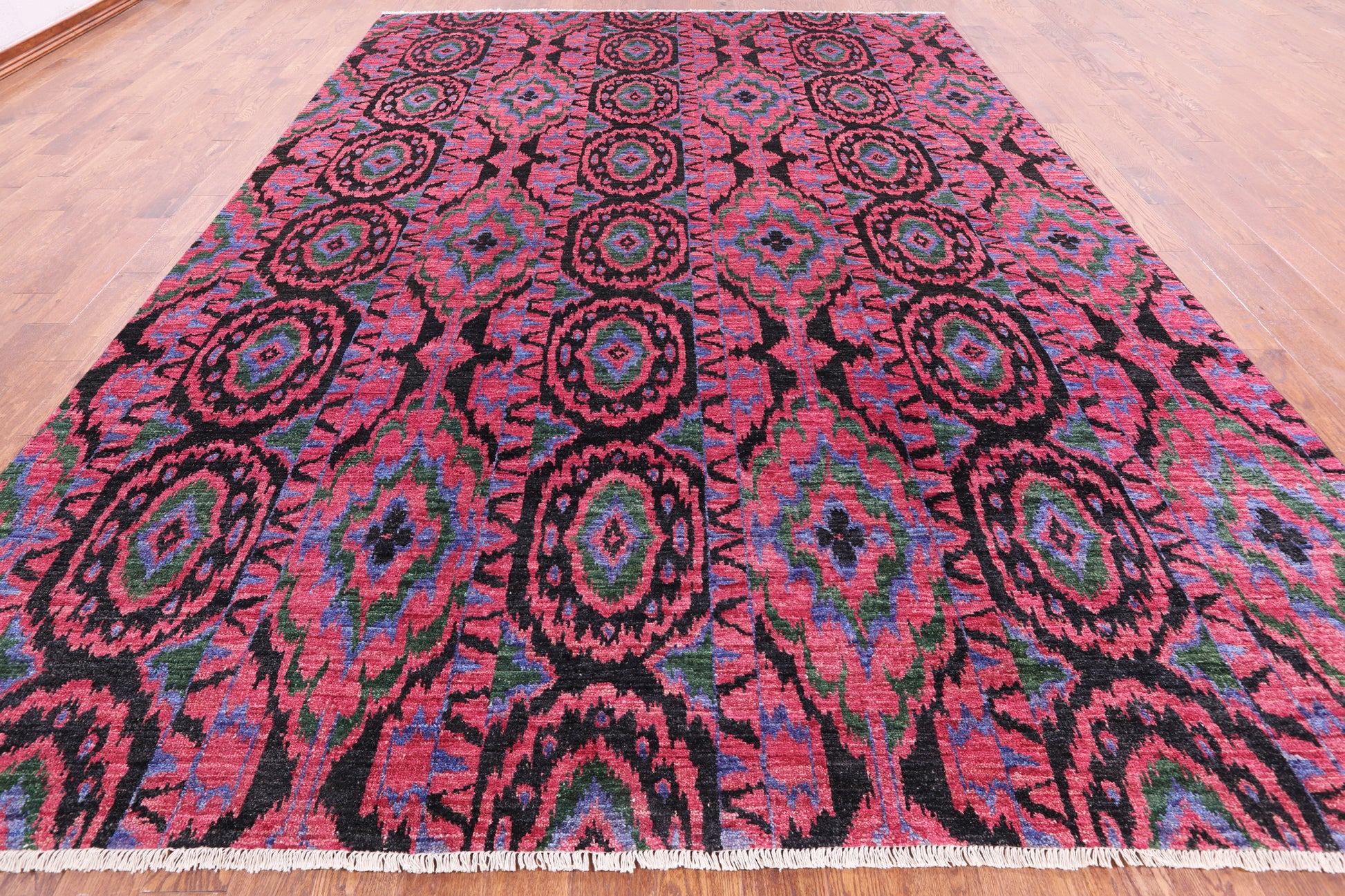 Pink Ikat Hand Knotted Wool Rug - 10' 0" X 13' 10" - Golden Nile