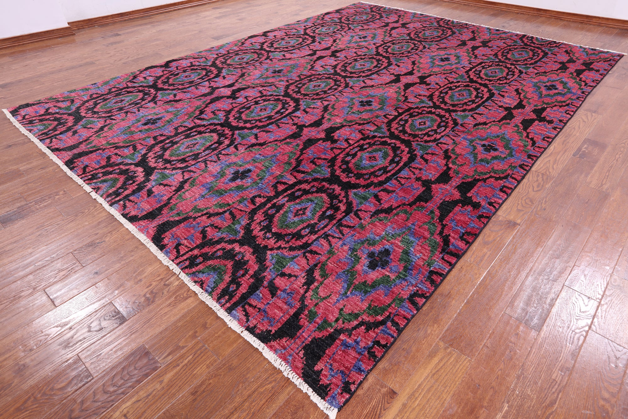 Pink Ikat Hand Knotted Wool Rug - 10' 0" X 13' 10" - Golden Nile