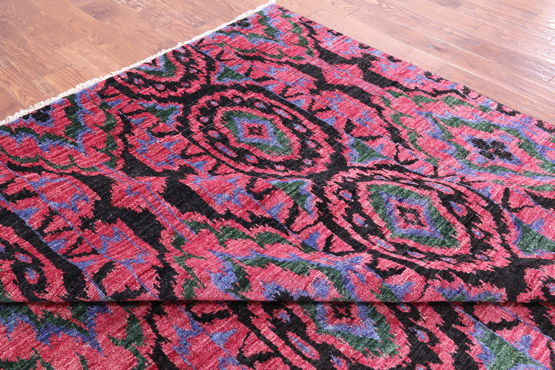 Pink Ikat Hand Knotted Wool Rug - 10' 0" X 13' 10" - Golden Nile