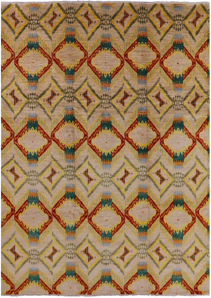 Ikat Hand Knotted Wool Area Rug - 10' 0" X 13' 10" - Golden Nile