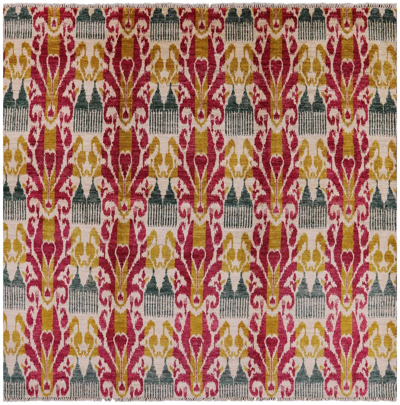 Square Ikat Handmade Wool Area Rug - 8' 9" X 8' 10" - Golden Nile