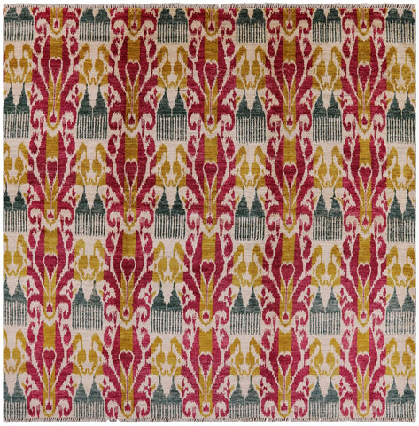 Square Ikat Handmade Wool Area Rug - 8' 9