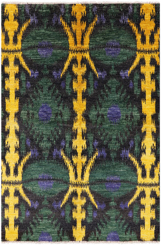 Ikat Hand Knotted Wool Area Rug - 6' 1