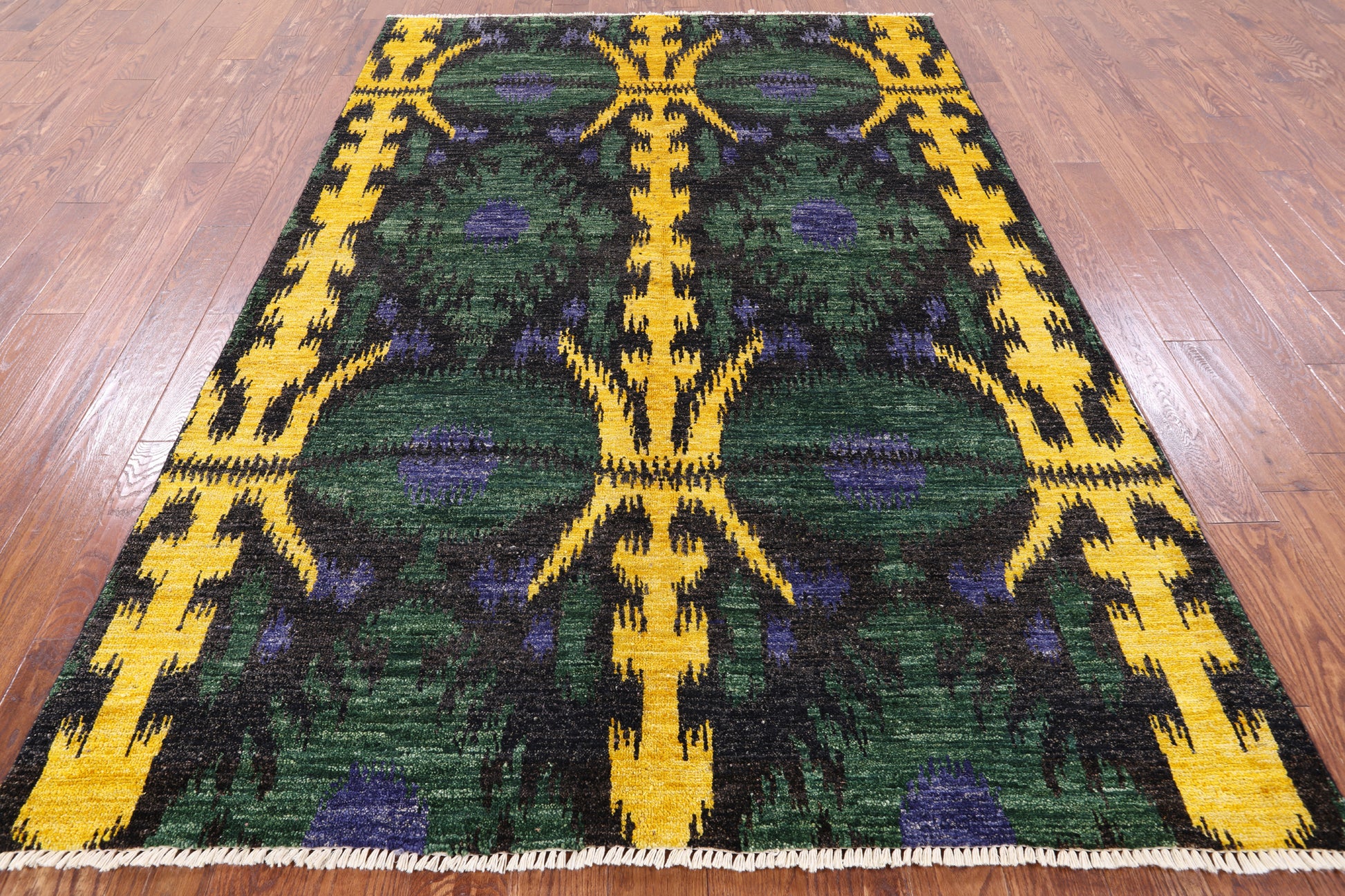 Ikat Hand Knotted Wool Area Rug - 6' 1" X 9' 1" - Golden Nile