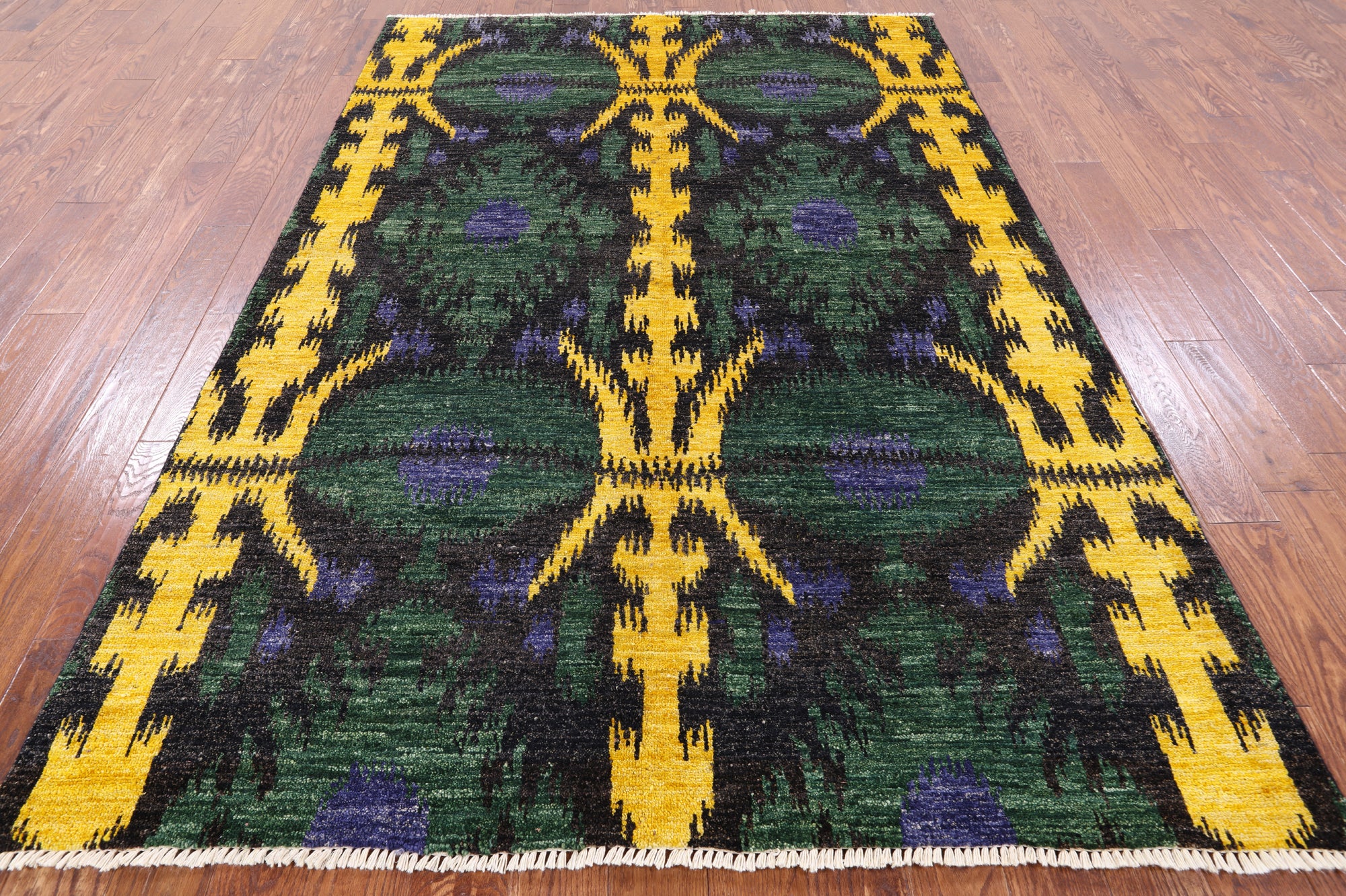 Ikat Hand Knotted Wool Area Rug - 6' 1" X 9' 1" - Golden Nile