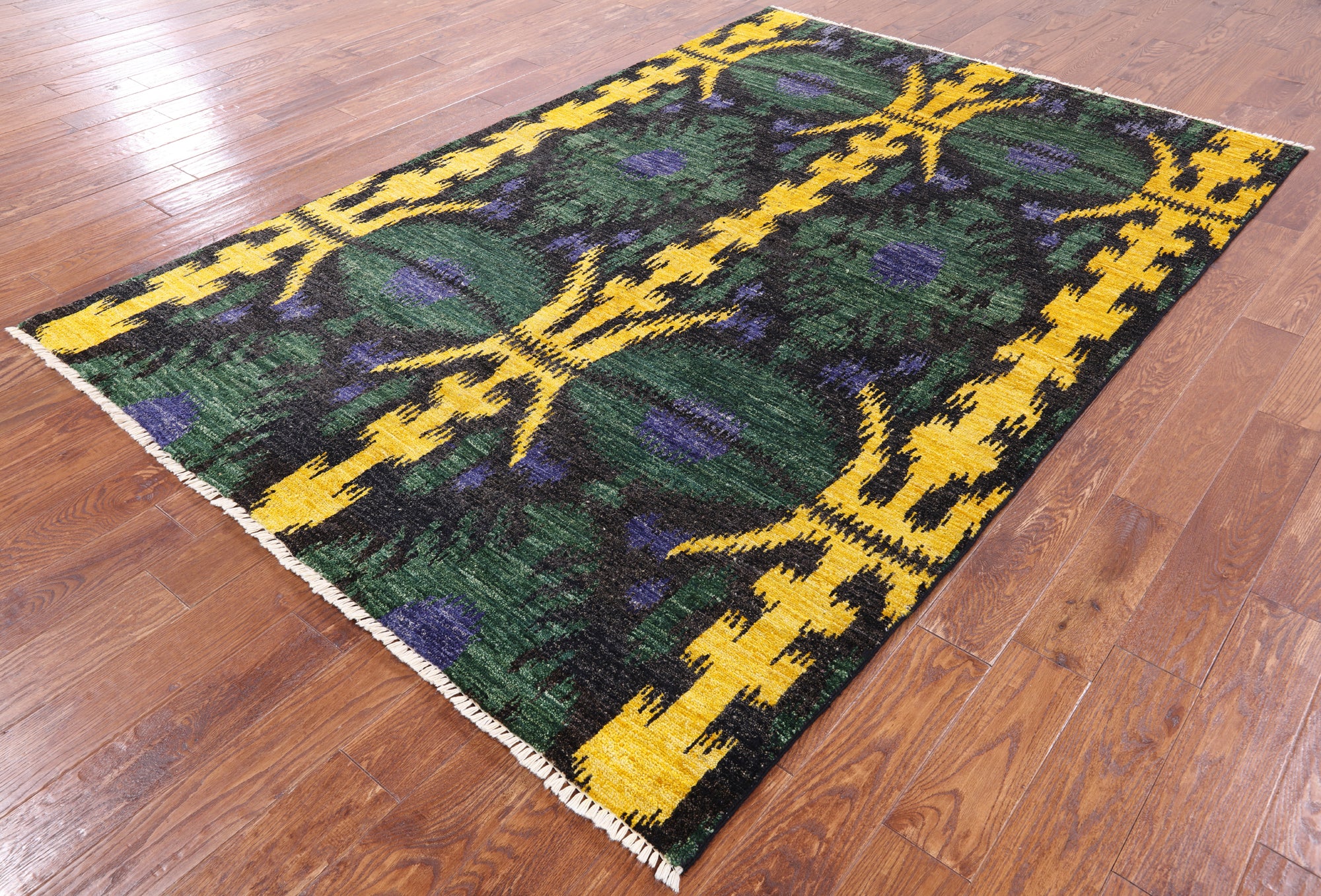 Ikat Hand Knotted Wool Area Rug - 6' 1" X 9' 1" - Golden Nile