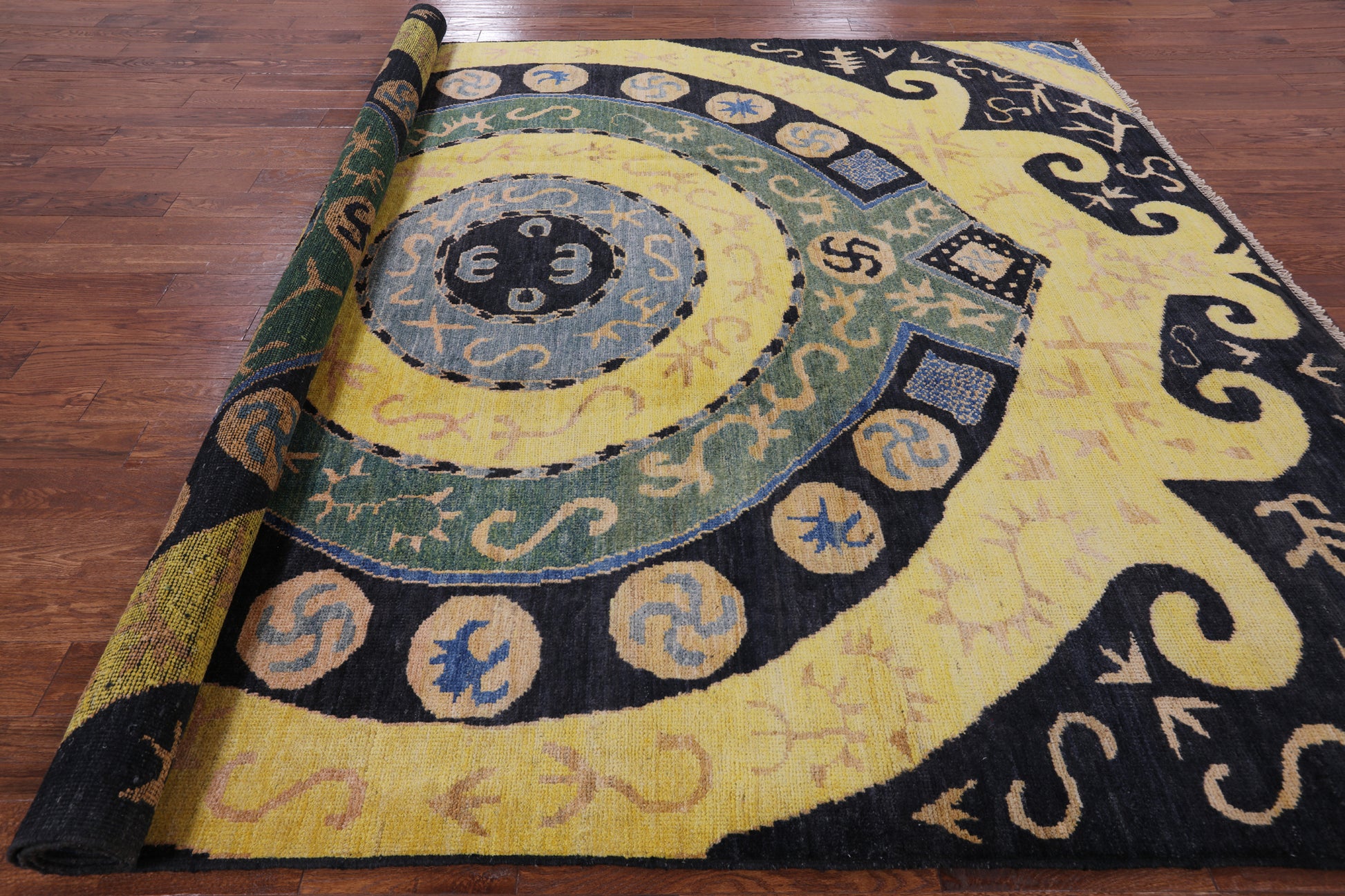 Ikat Hand Knotted Wool Area Rug - 9' 3" X 11' 10" - Golden Nile