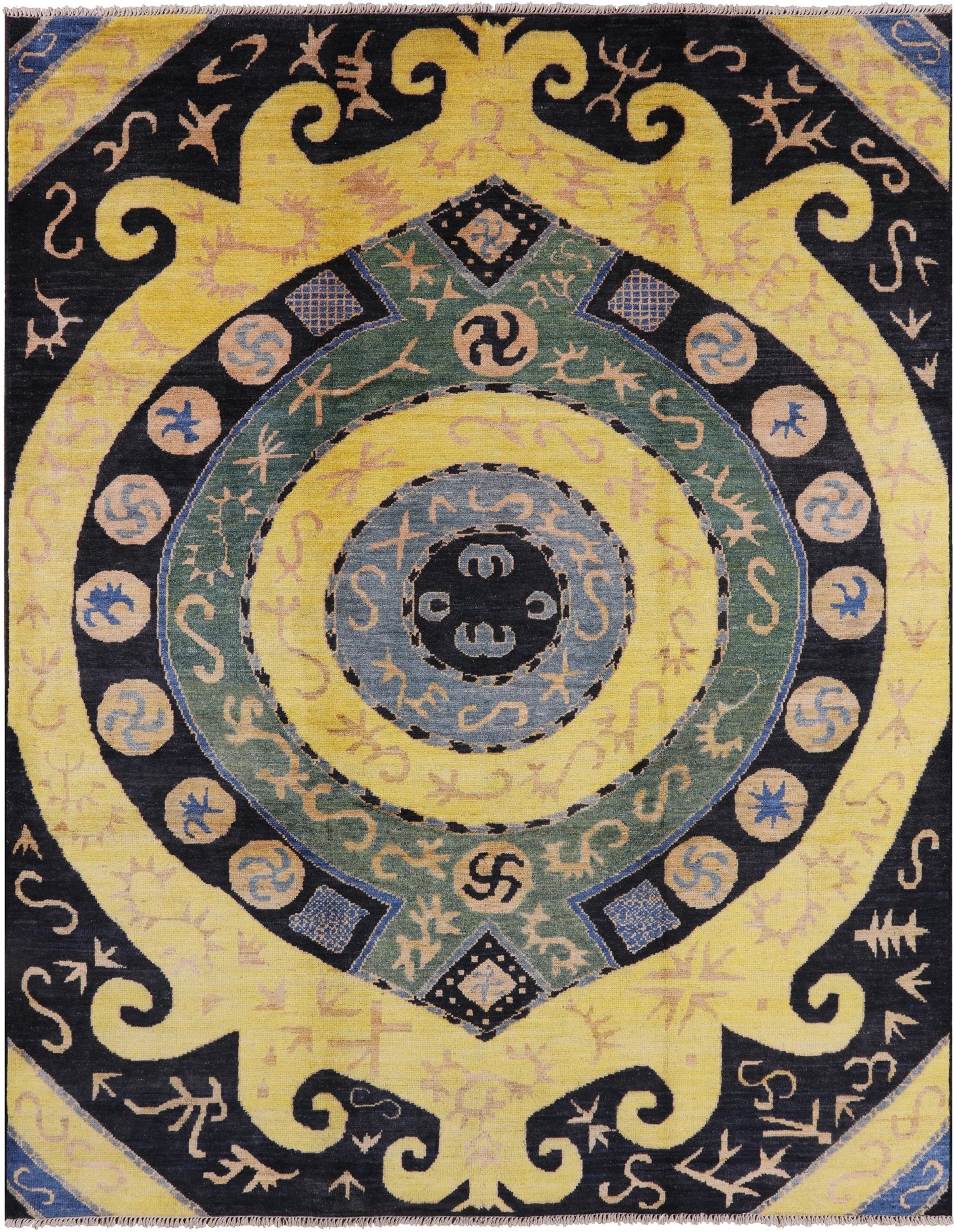 Ikat Hand Knotted Wool Area Rug - 9' 3" X 11' 10" - Golden Nile
