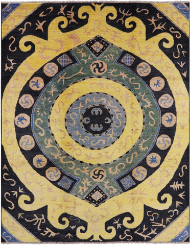 Ikat Hand Knotted Wool Area Rug - 9' 3