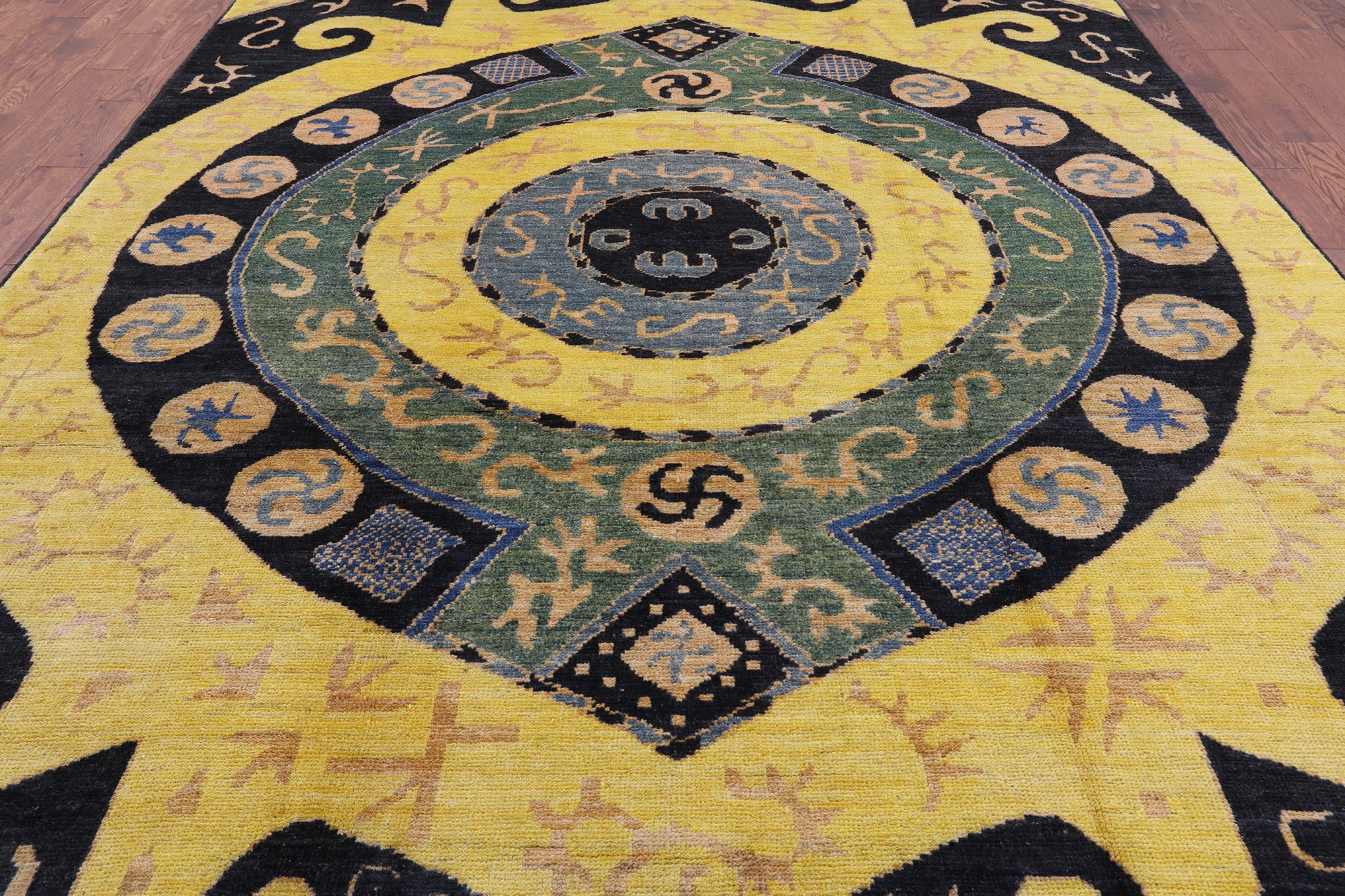 Ikat Hand Knotted Wool Area Rug - 9' 3" X 11' 10" - Golden Nile
