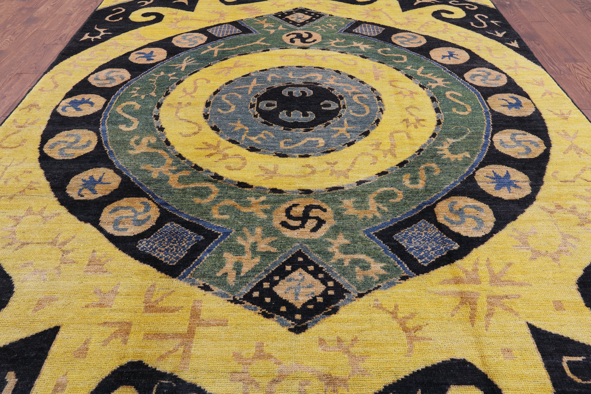 Ikat Hand Knotted Wool Area Rug - 9' 3" X 11' 10" - Golden Nile