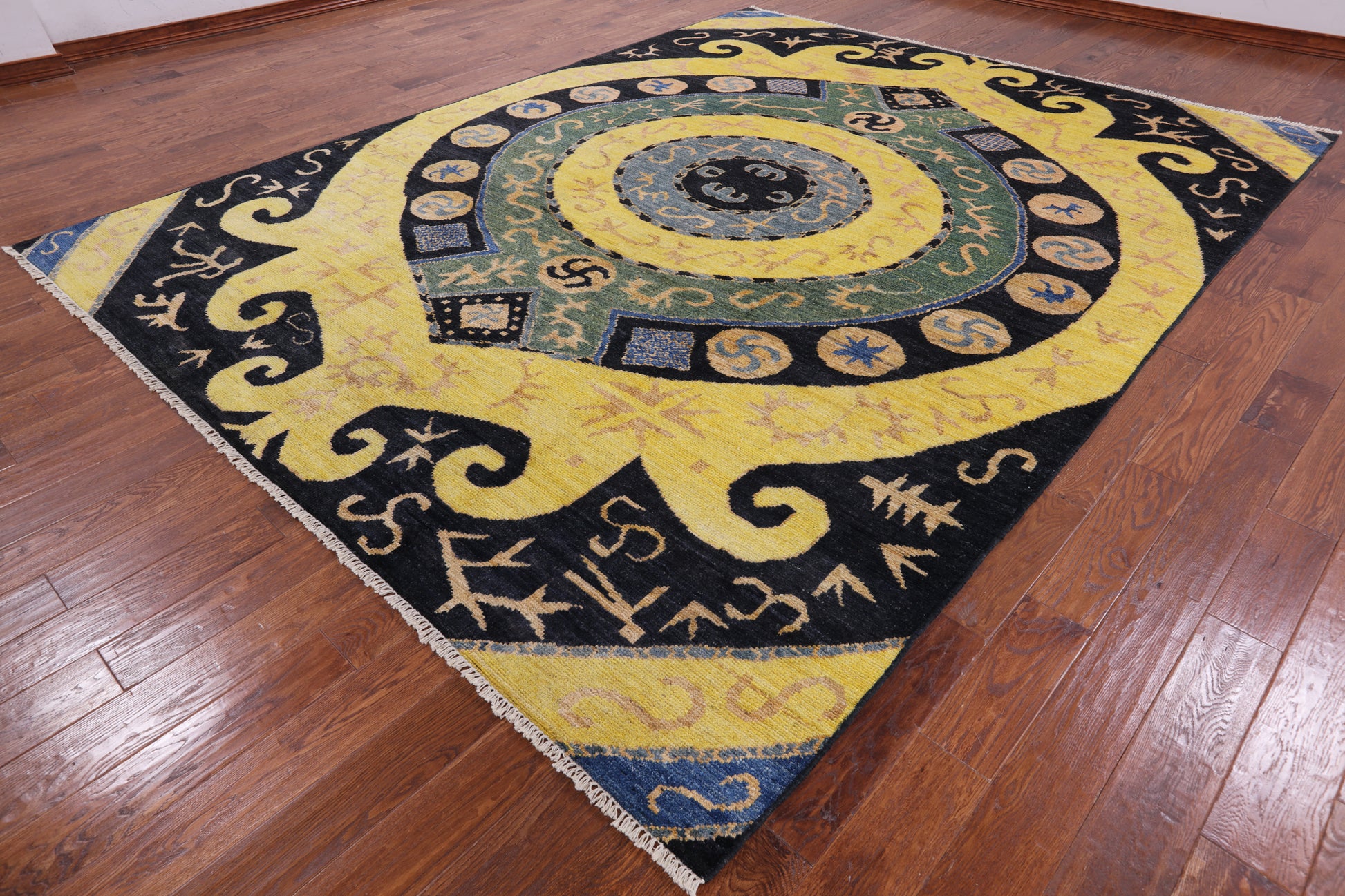 Ikat Hand Knotted Wool Area Rug - 9' 3" X 11' 10" - Golden Nile
