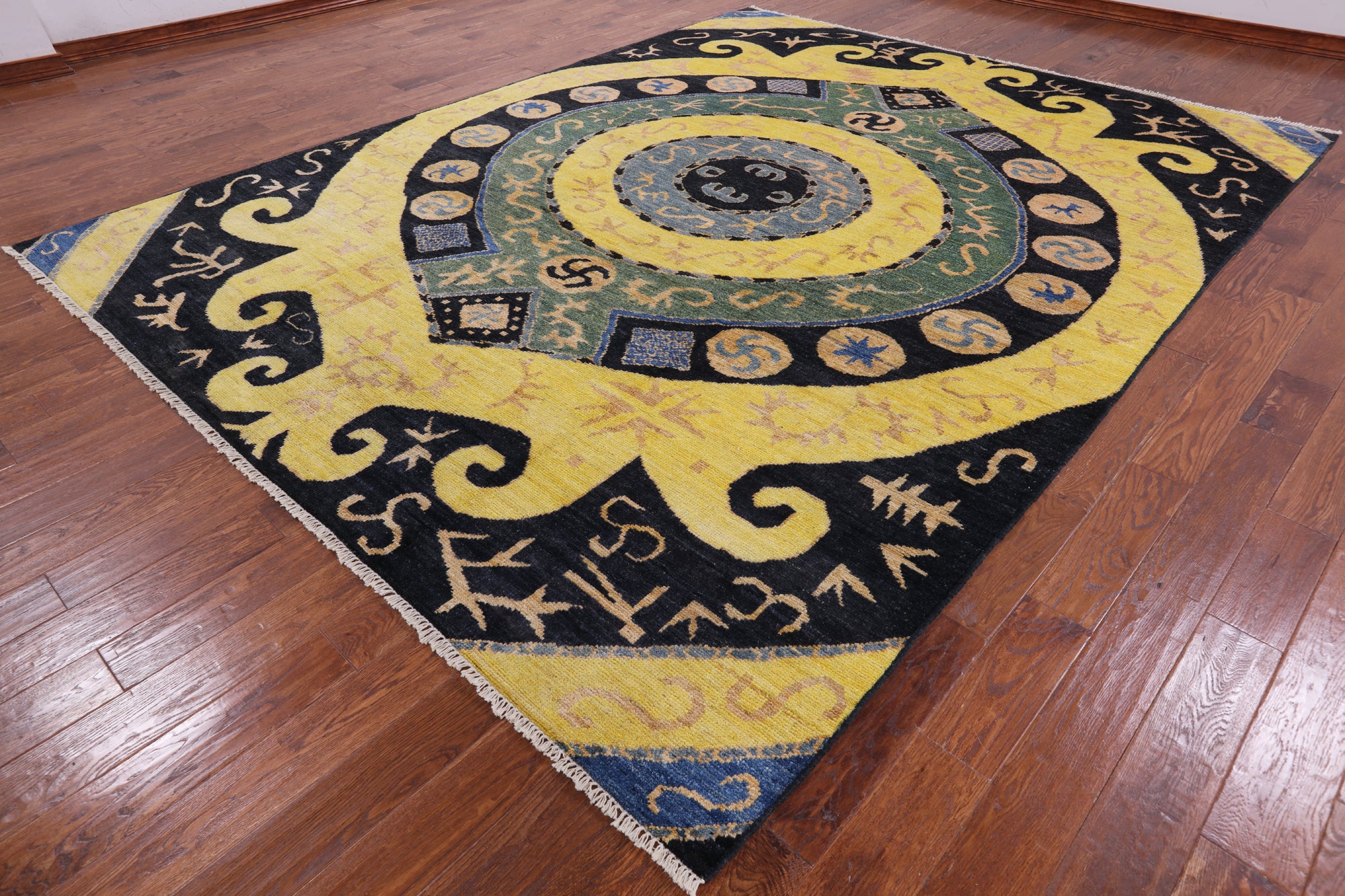 Ikat Hand Knotted Wool Area Rug - 9' 3" X 11' 10" - Golden Nile