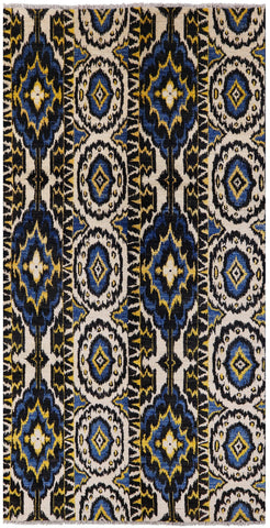 Ikat Hand Knotted Wool Area Rug - 6' 1