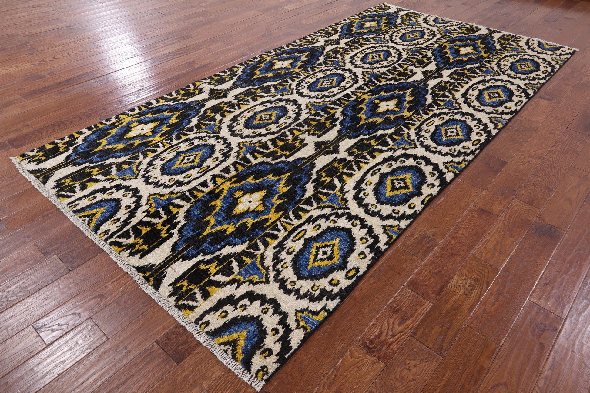 Ikat Hand Knotted Wool Area Rug - 6' 1" X 12' 1" - Golden Nile