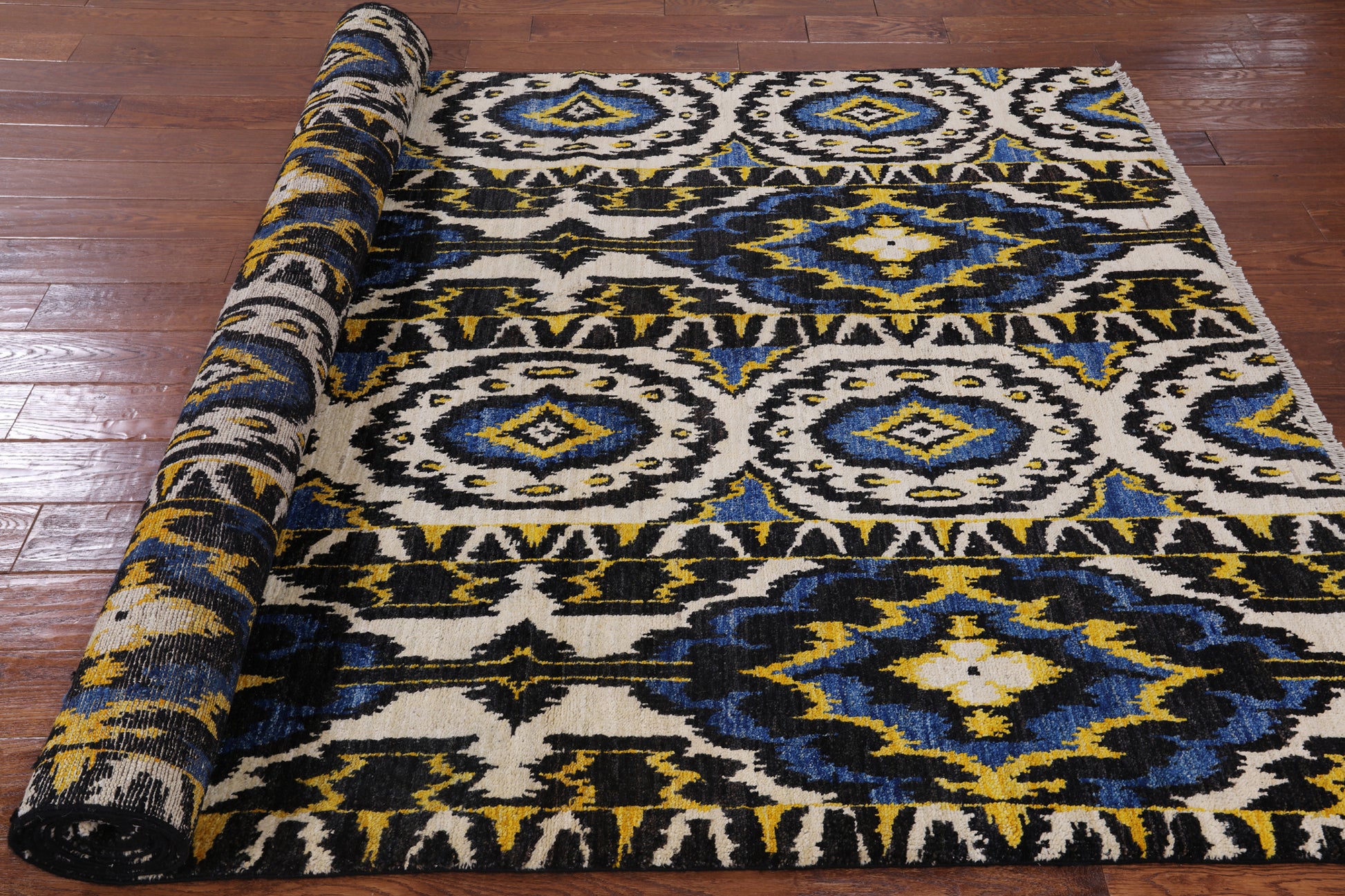 Ikat Hand Knotted Wool Area Rug - 6' 1" X 12' 1" - Golden Nile