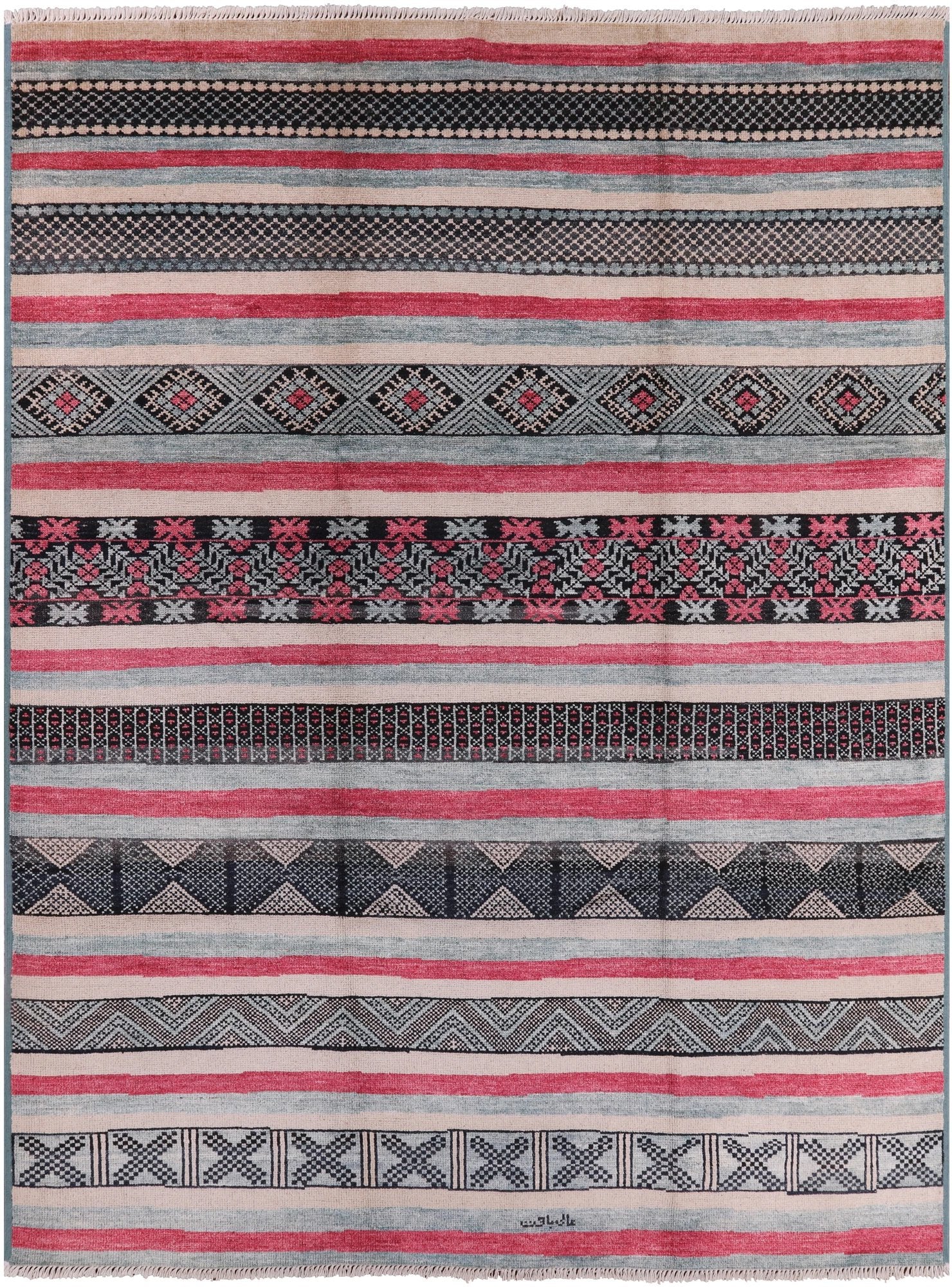 Signed Tribal Moroccan Handmade Wool Rug - 9' 5" X 12' 3" - Golden Nile